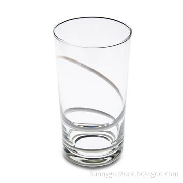 Tall Size Glass Cup with White Helical Rim Decoration, Blown Made